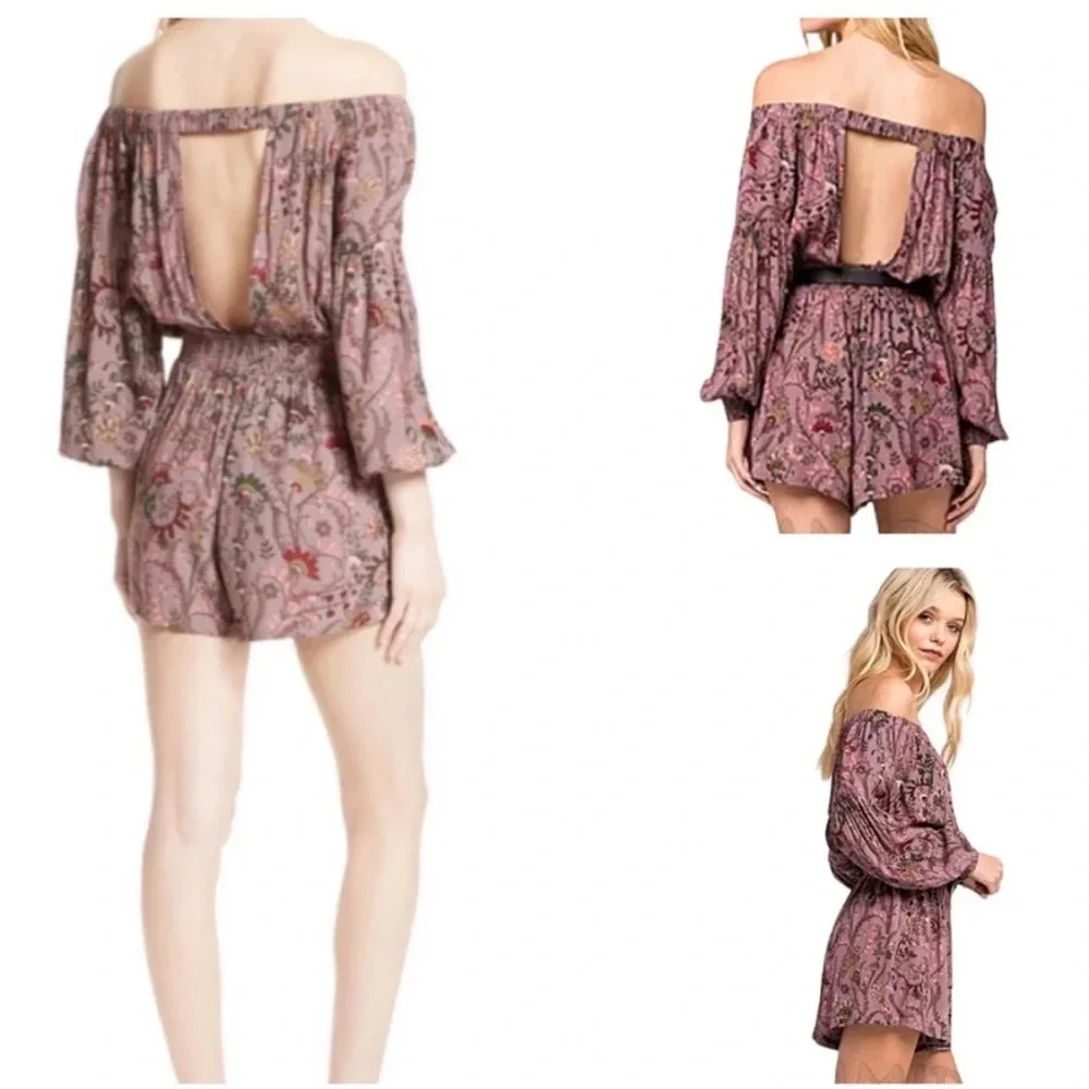 Free People Pretty And Free Romper in mauve color combo size large